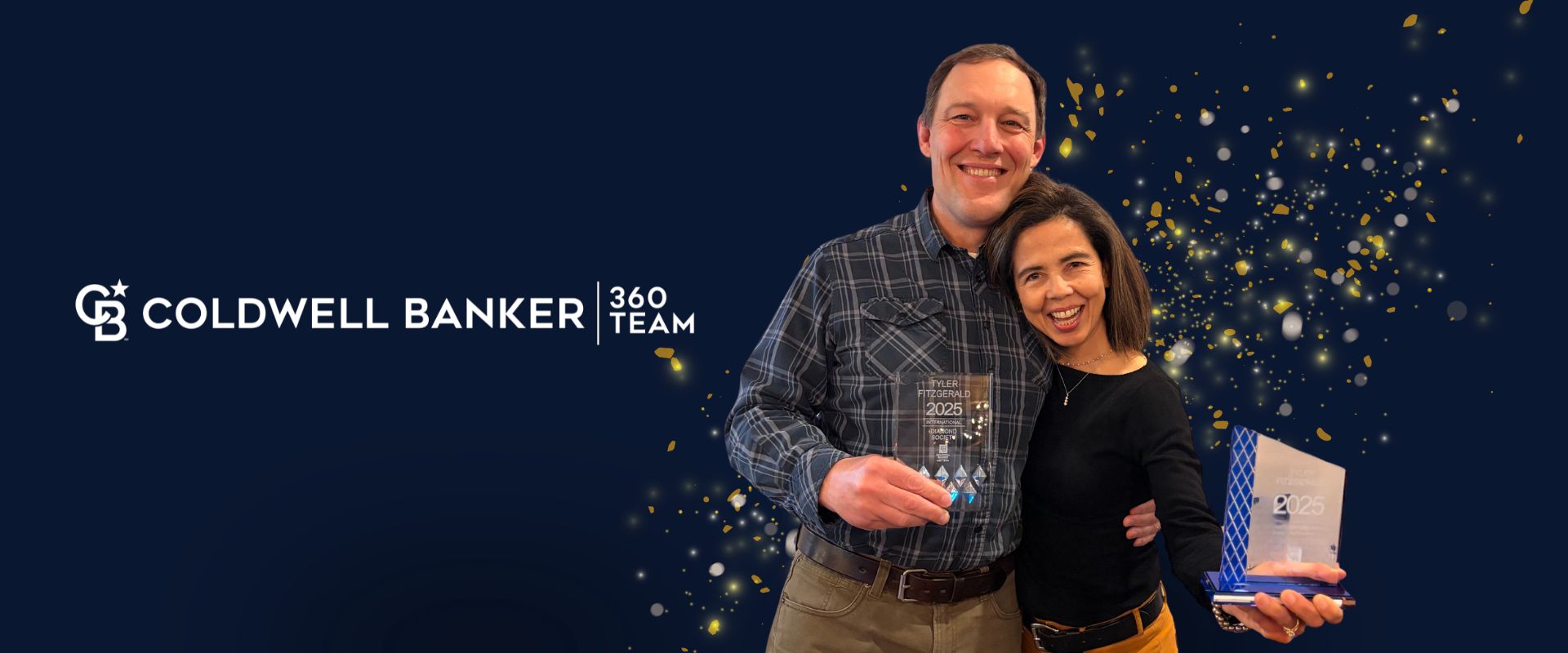Tyler Fitzgerald and Anna of the Monte Vista Team, Coldwell Banker 360, receiving 2025 real estate awards on Whidbey Island.